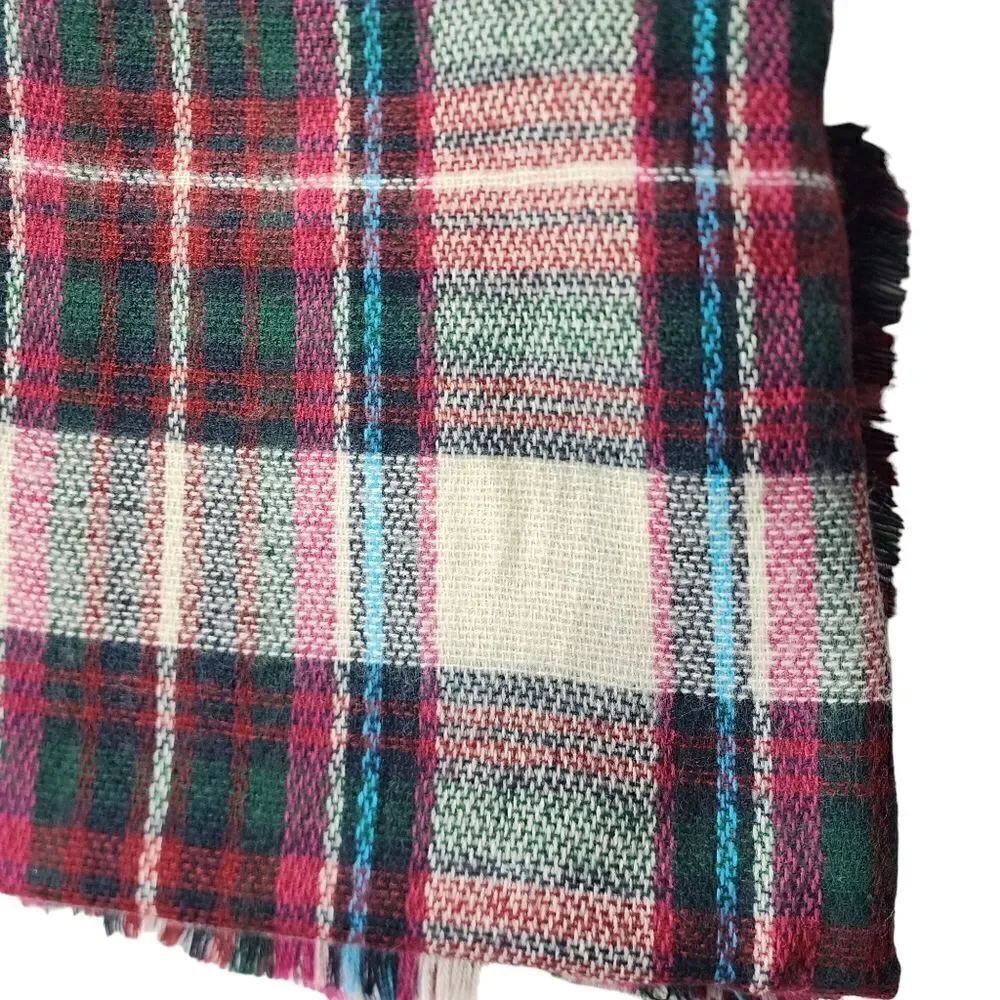 Cozy Oversized Plaid Blanket Scarf Wrap Fringe Trim